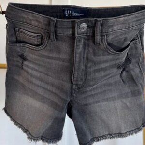 Gap Regular High Waist Distressed Black Denim Short Girls Sz 12